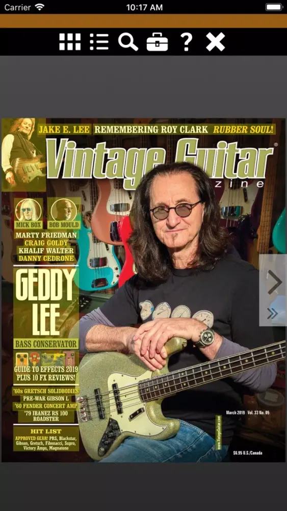 Captures d'écran de Vintage Guitar Magazine