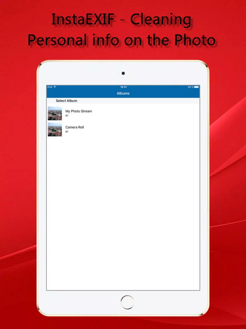 Insta EXIF. Cleaning personal info iPad 應用截圖