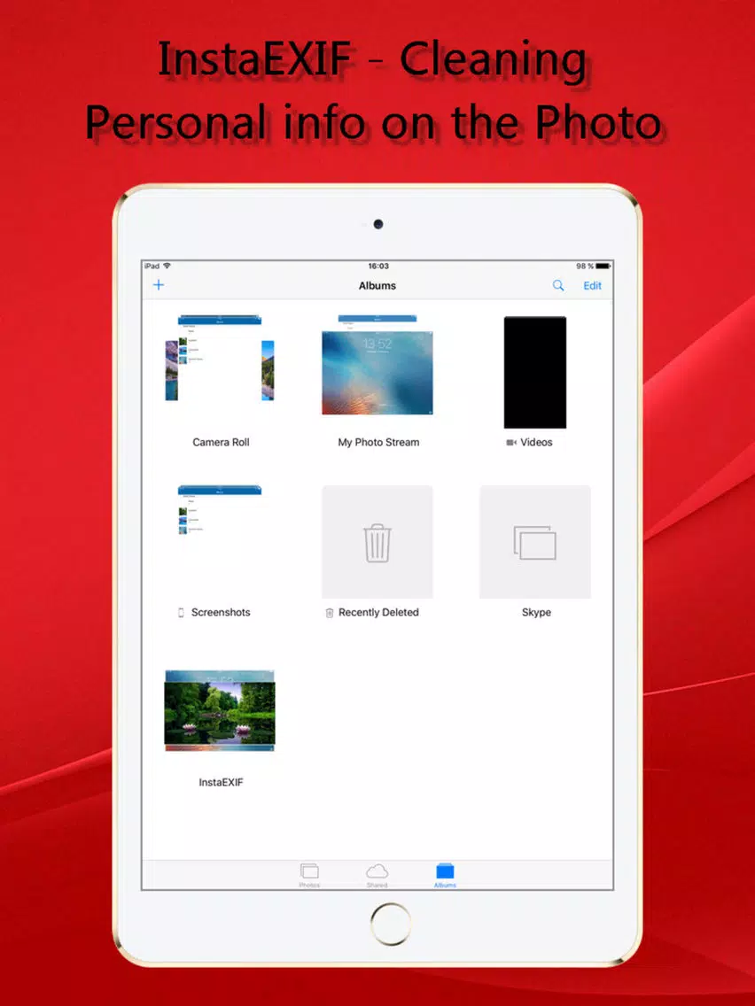 Insta EXIF. Cleaning personal info iPad 應用截圖
