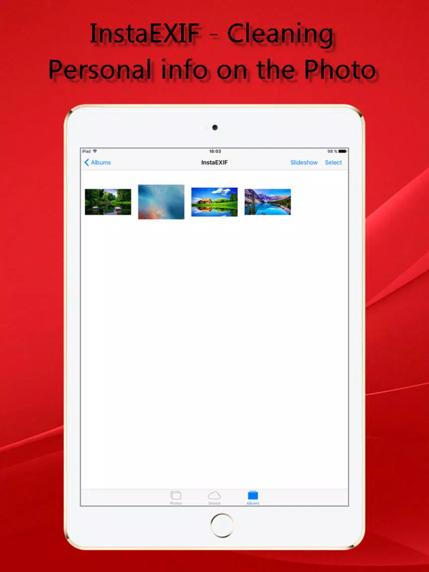 Insta EXIF. Cleaning personal info iPad 應用截圖