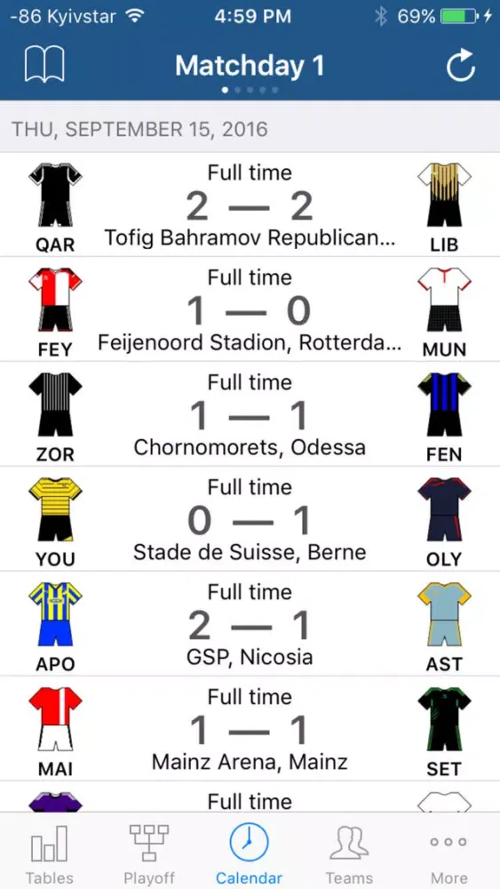 Capturas de tela do Europa Football 2017-2018