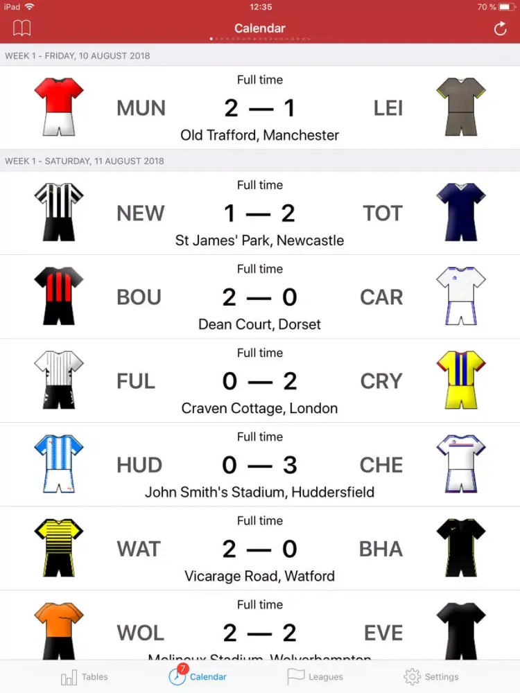 Tangkapan layar English Football 2018-2019 iPad 