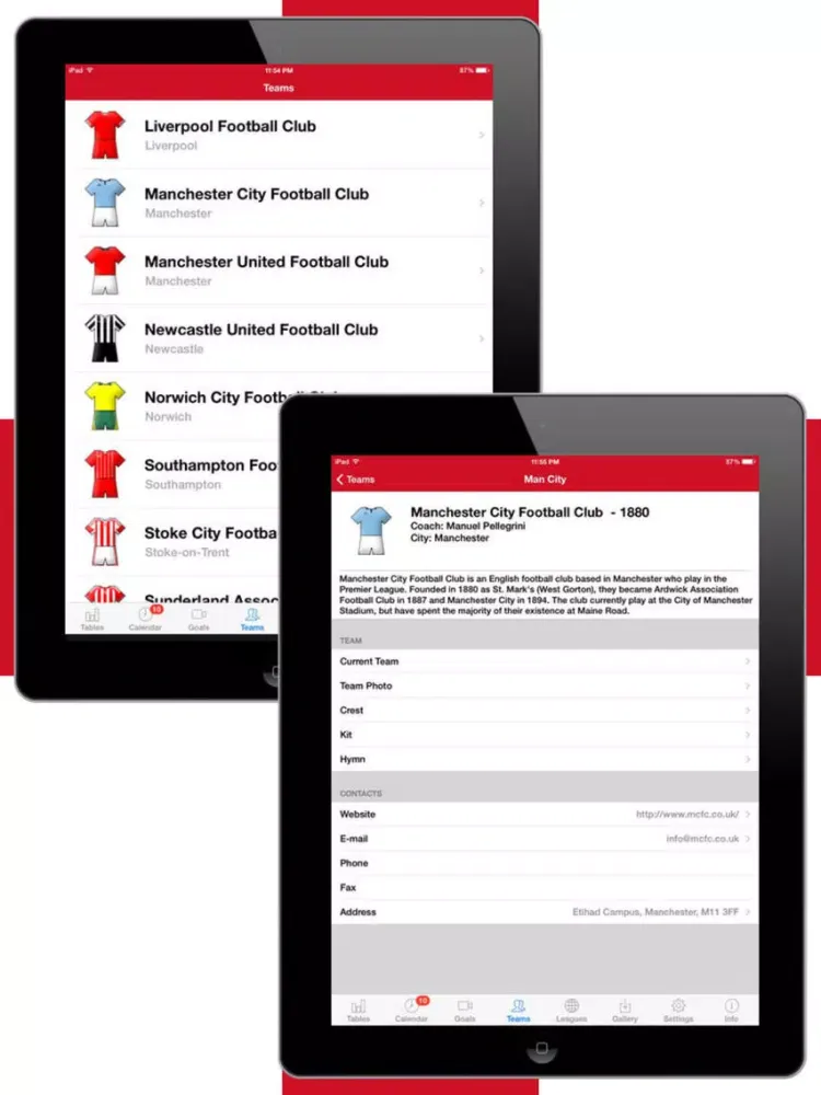 Tangkapan layar English Football History 2012-2013 iPad 