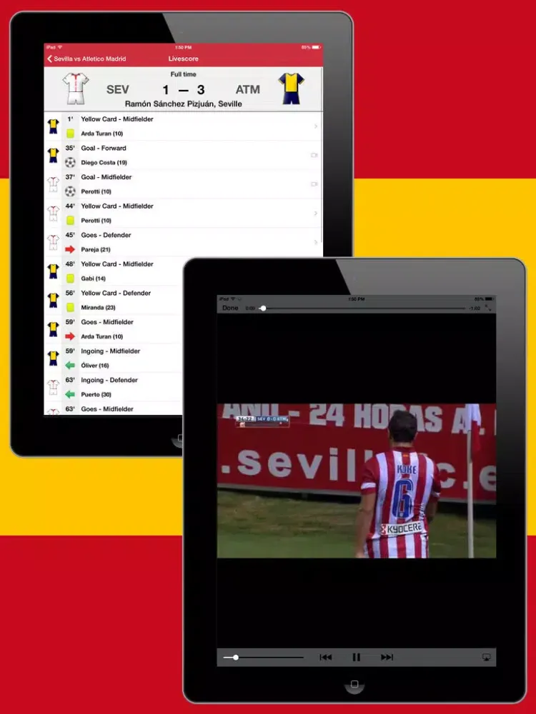 Tangkapan skrin Football Scores Spanish 2011-2012 Standing Video of goals Lineups Scorers Teams info iPad 