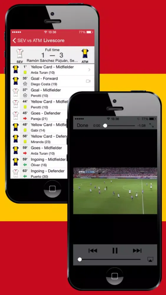 Tangkapan skrin Football Scores Spanish 2011-2012 Standing Video of goals Lineups Scorers Teams info