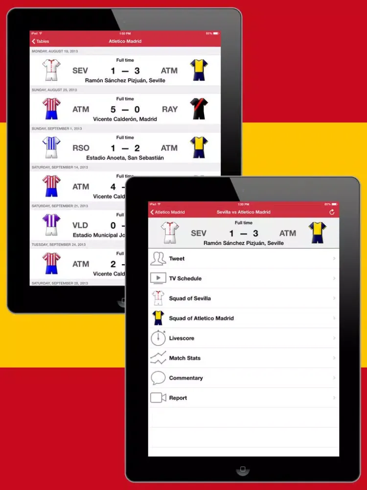 Capturas de tela do Football Scores Spanish 2014-2015 Standing Video of goals Lineups Scorers Teams info iPad 