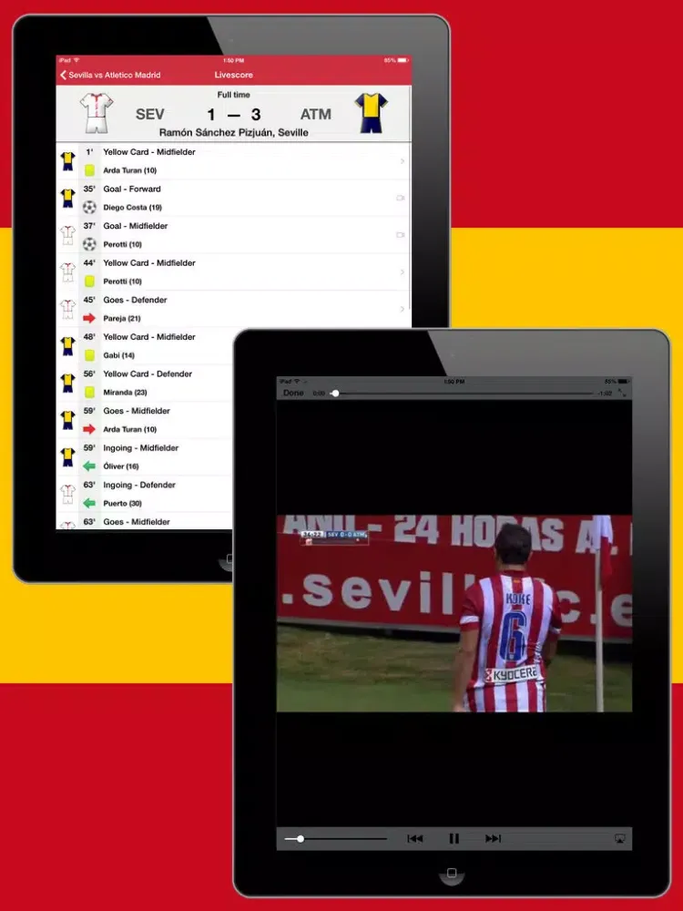 Capturas de tela do Football Scores Spanish 2014-2015 Standing Video of goals Lineups Scorers Teams info iPad 