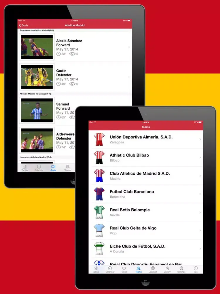 Capturas de tela do Football Scores Spanish 2014-2015 Standing Video of goals Lineups Scorers Teams info iPad 
