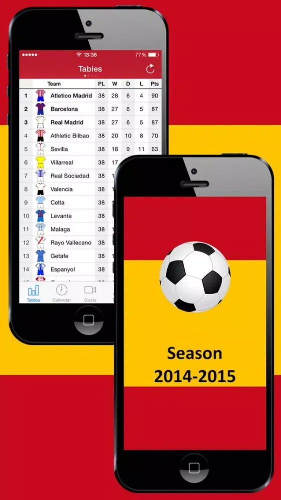 Capturas de tela do Football Scores Spanish 2014-2015 Standing Video of goals Lineups Scorers Teams info