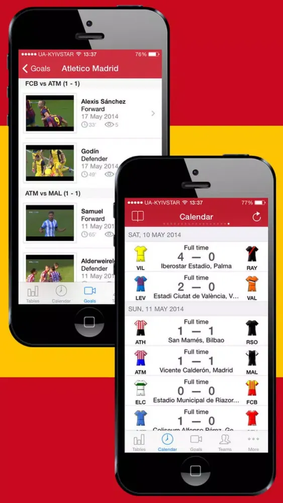 Capturas de tela do Football Scores Spanish 2014-2015 Standing Video of goals Lineups Scorers Teams info