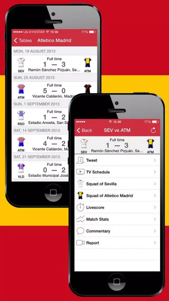 Capturas de tela do Football Scores Spanish 2014-2015 Standing Video of goals Lineups Scorers Teams info