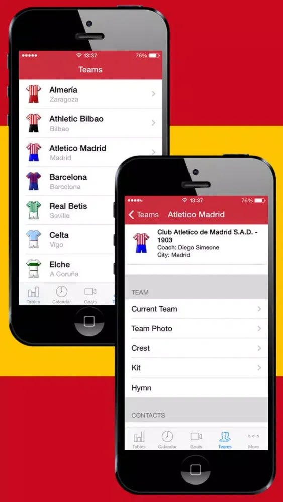 Capturas de tela do Football Scores Spanish 2014-2015 Standing Video of goals Lineups Scorers Teams info