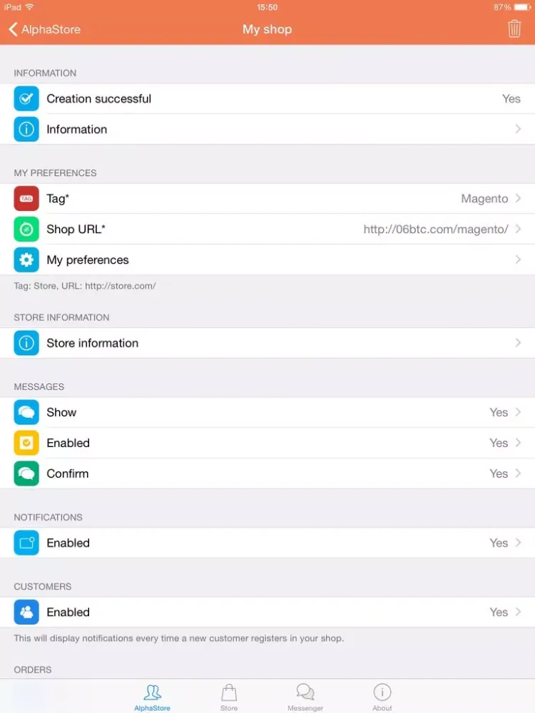 Capturas de tela do Administrator for Magento iPad 