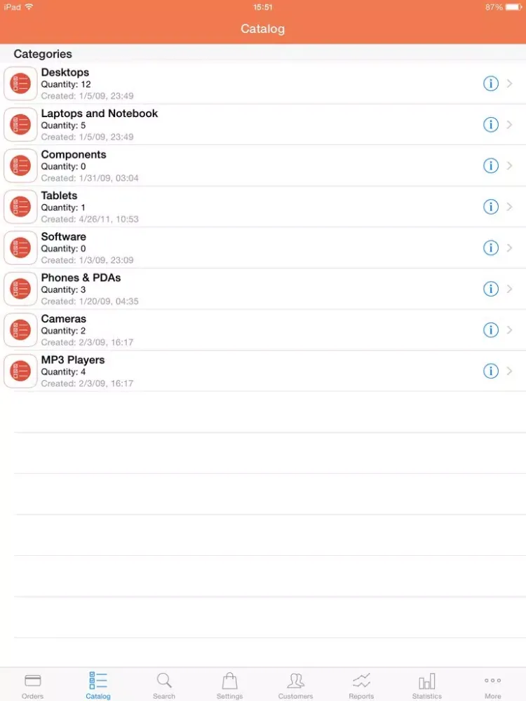 Capturas de tela do Administrator for Magento iPad 