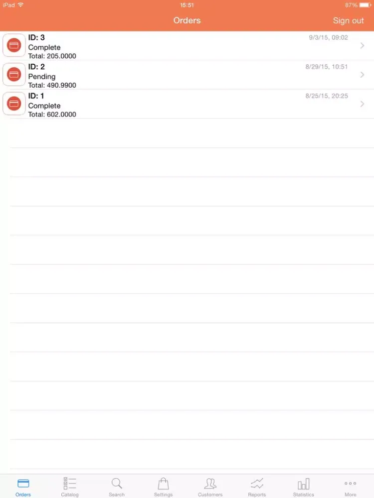 Capturas de tela do Administrator for Magento iPad 