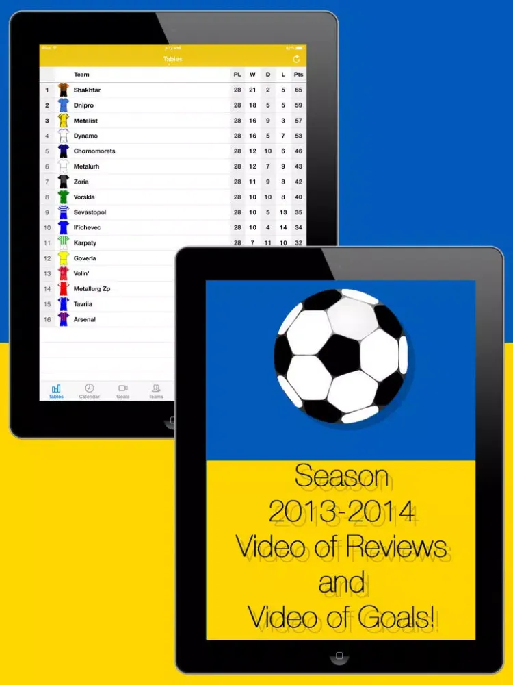 Tangkapan skrin Ukrainian Football History 2013-2014 iPad 