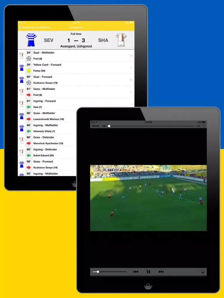 Tangkapan skrin Ukrainian Football History 2013-2014 iPad 