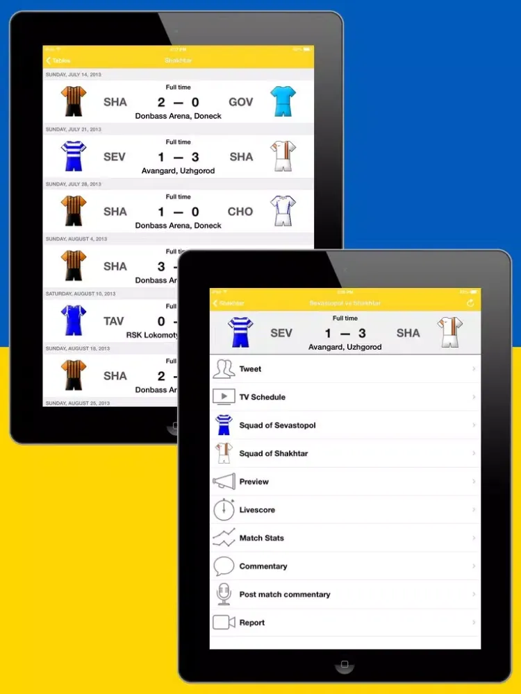 Tangkapan skrin Ukrainian Football History 2013-2014 iPad 