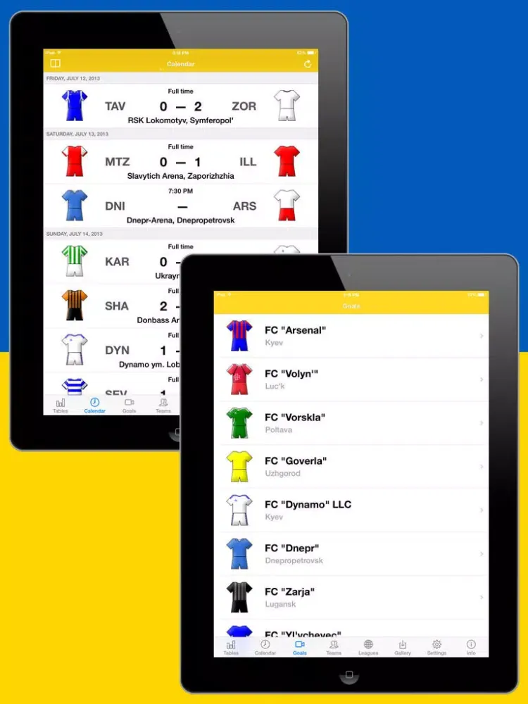 Tangkapan skrin Ukrainian Football History 2013-2014 iPad 