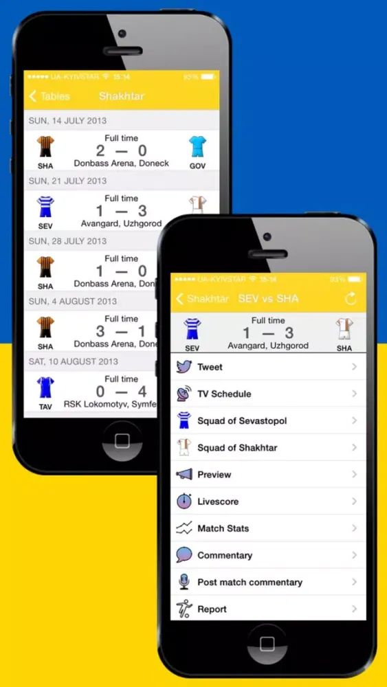 Tangkapan skrin Ukrainian Football History 2013-2014