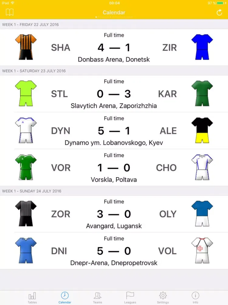 Tangkapan skrin Ukrainian Football 2017-2018 iPad 