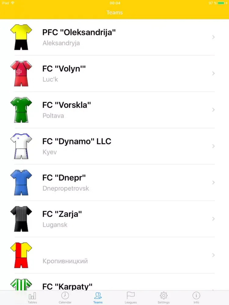 Tangkapan skrin Ukrainian Football 2017-2018 iPad 