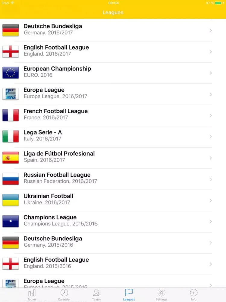 Tangkapan skrin Ukrainian Football 2017-2018 iPad 