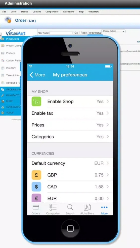 Captures d'écran de Store Admin for VirtueMart Shop