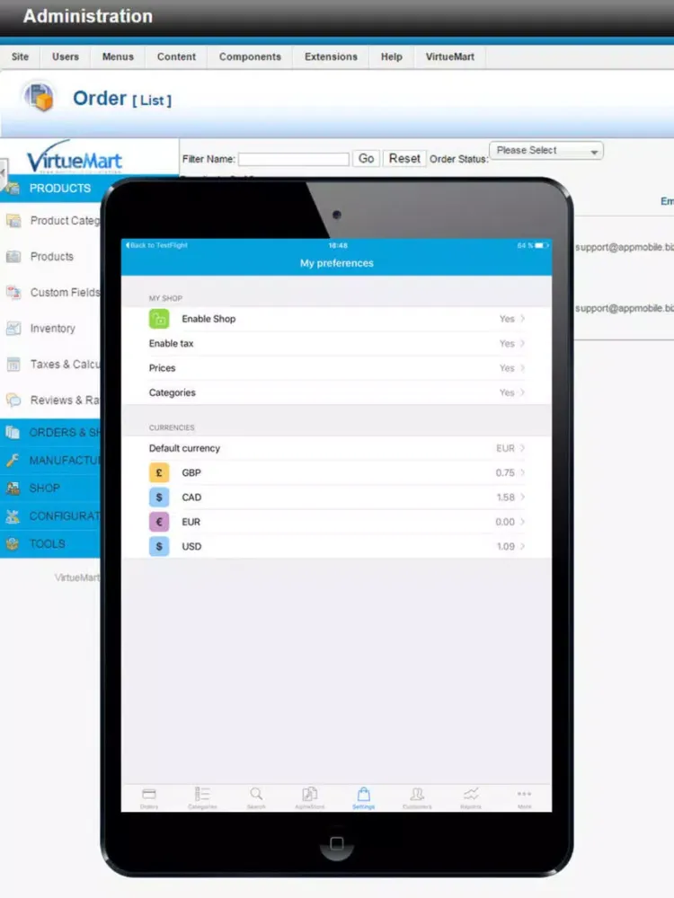 Orders Manager VirtueMart Shop Statictics browser. eCommerce AlphaStore - Marketplace, Catalogue, Messenger iPad  স্ক্রিনশট