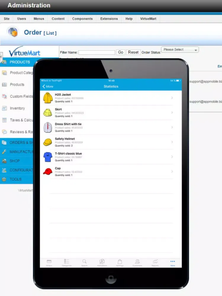 Orders Manager VirtueMart Shop Statictics browser. eCommerce AlphaStore - Marketplace, Catalogue, Messenger iPad  স্ক্রিনশট