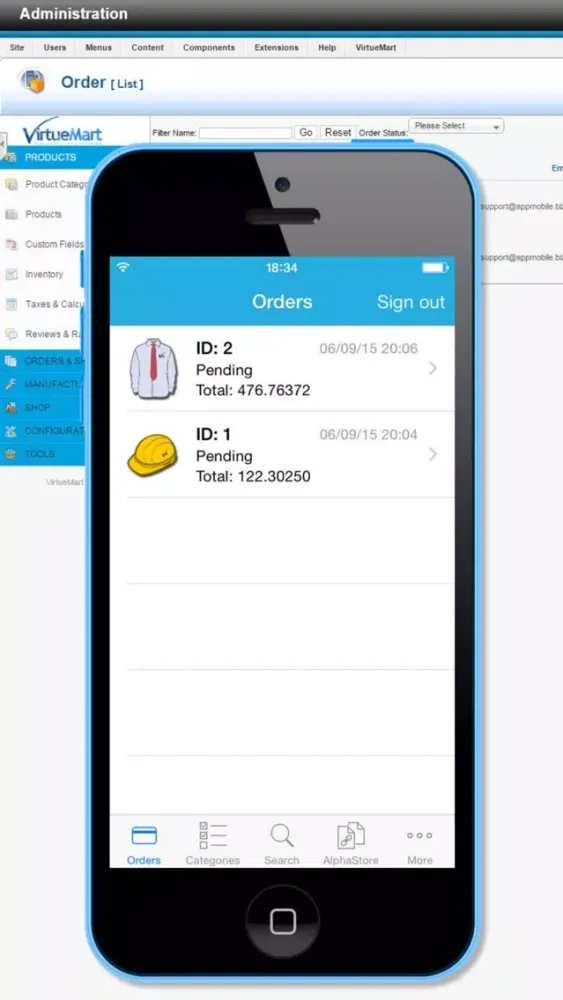 Orders Manager VirtueMart Shop Statictics browser. eCommerce AlphaStore - Marketplace, Catalogue, Messenger স্ক্রিনশট