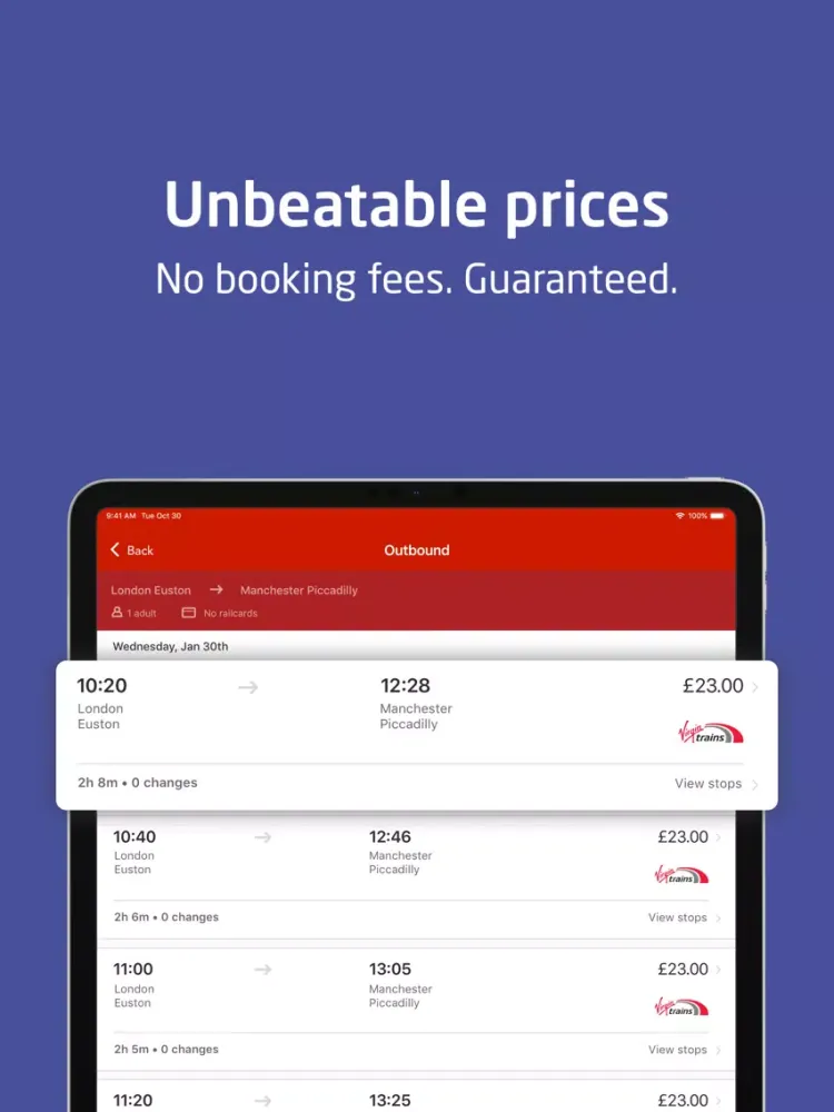 Ảnh chụp màn hình của Virgin Trains Tickets iPad 