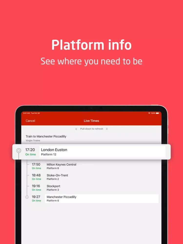 Ảnh chụp màn hình của Virgin Trains Tickets iPad 