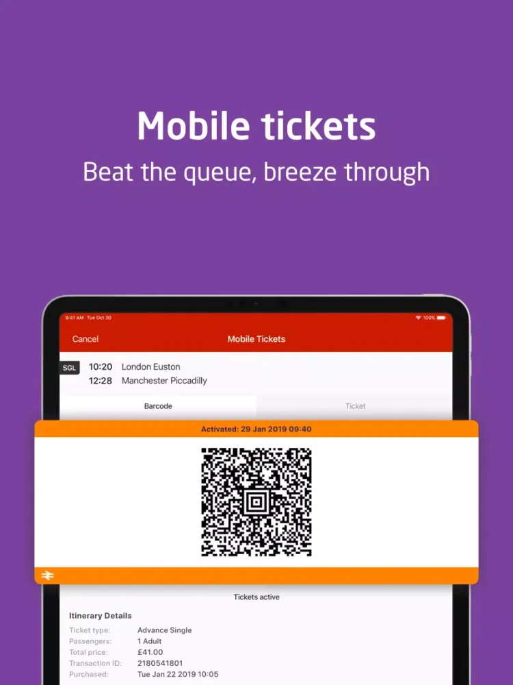 Ảnh chụp màn hình của Virgin Trains Tickets iPad 