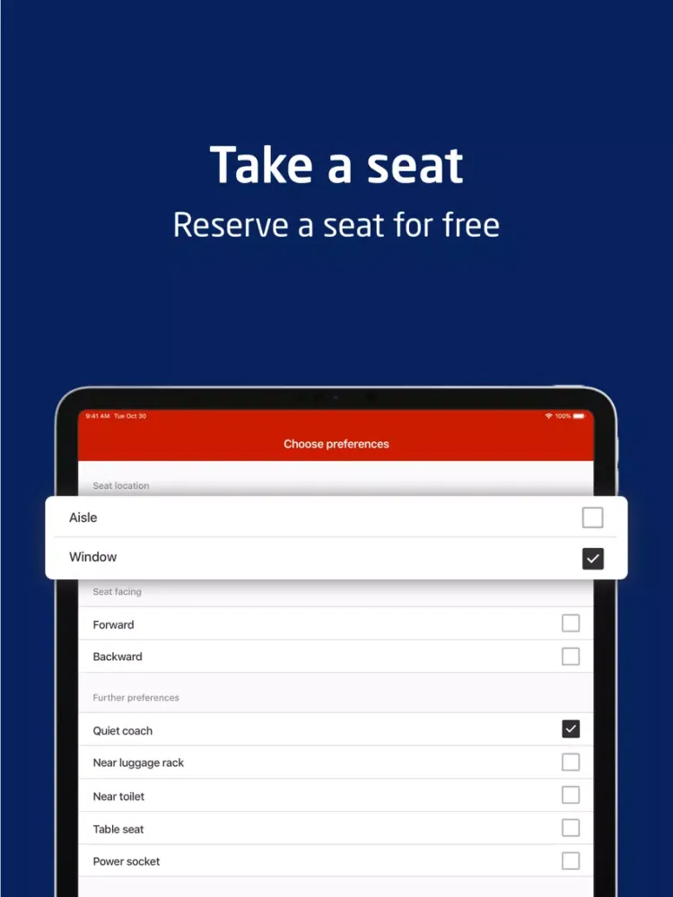Ảnh chụp màn hình của Virgin Trains Tickets iPad 
