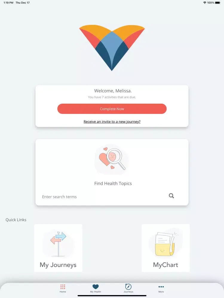 Tangkapan skrin Virtua Health Connect iPad 