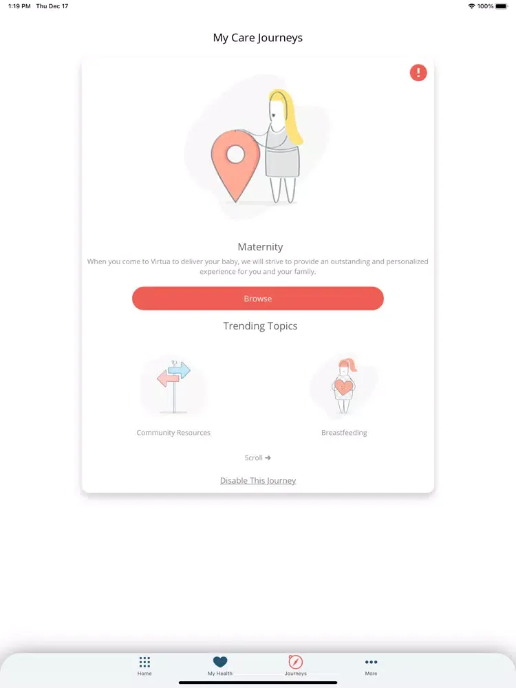 Tangkapan skrin Virtua Health Connect iPad 