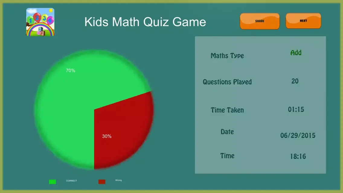 Kids Math Quiz - Test, Analyze and Improve your Math skills Screenshots