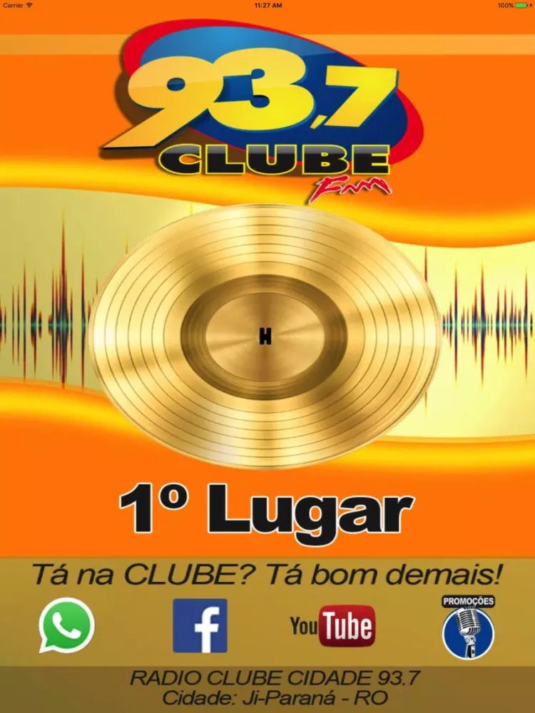 Tangkapan skrin Rádio Clube Cidade 93,7 FM iPad 