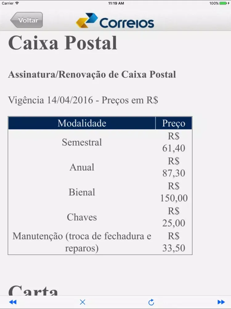 Captures d'écran de Correios INFO App iPad 