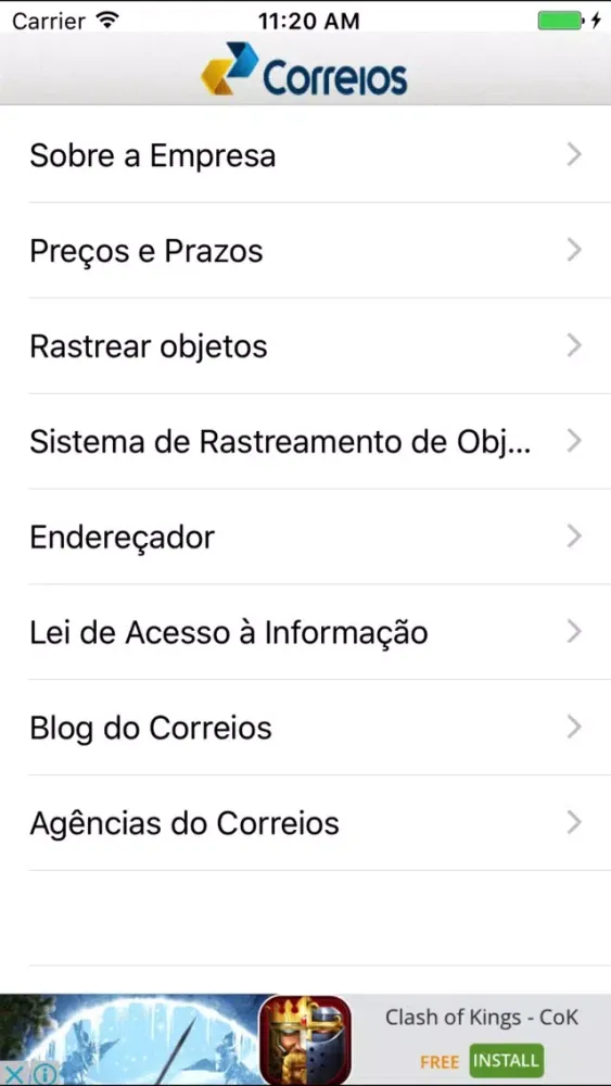 Captures d'écran de Correios INFO App