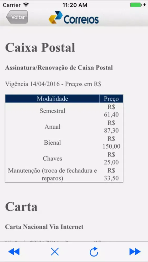 Captures d'écran de Correios INFO App