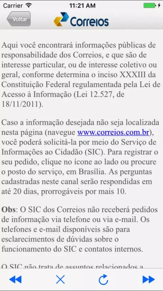 Captures d'écran de Correios INFO App