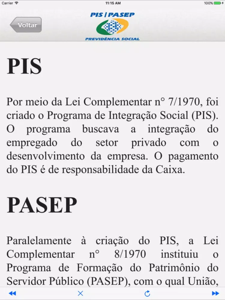 PIS/PASEP APP iPad  Screenshots