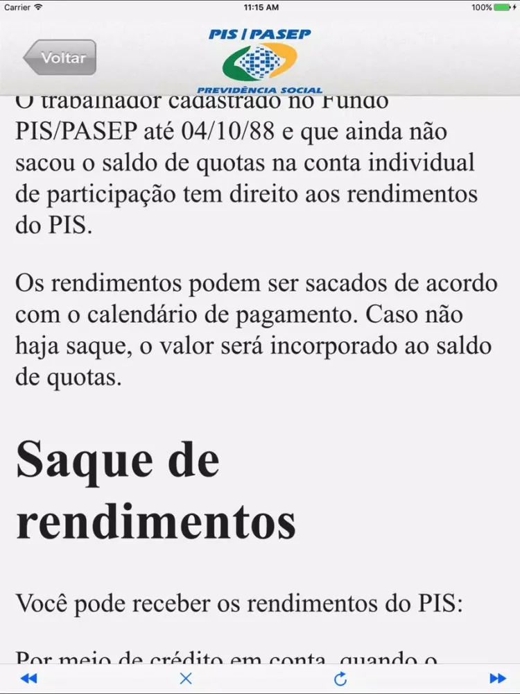 PIS/PASEP APP iPad  Screenshots