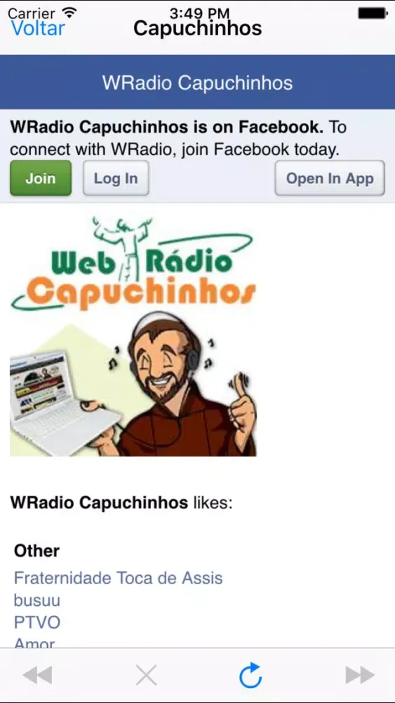 Capturas de tela do WebRadio Capuchinhos