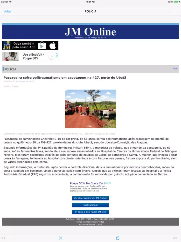 Tangkapan skrin Rádio JM 95.5 FM iPad 