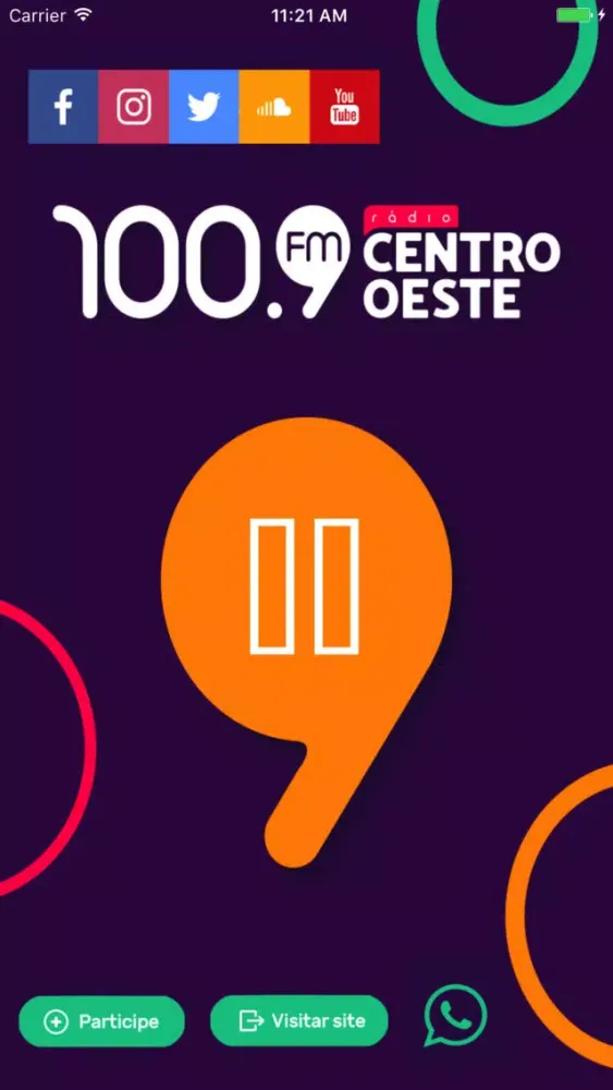 Capturas de tela do Rádio Centro Oeste 100.9 FM
