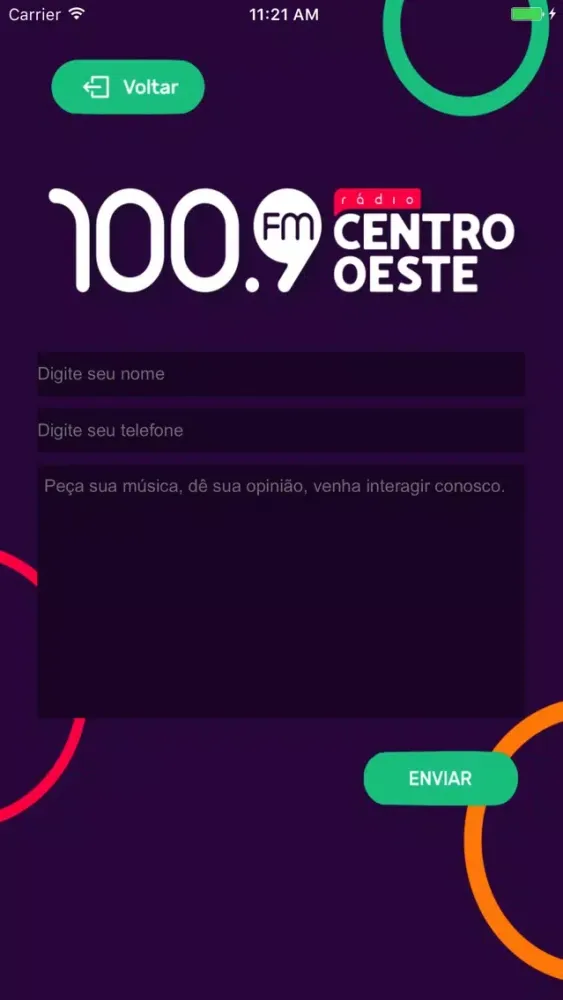 Capturas de tela do Rádio Centro Oeste 100.9 FM
