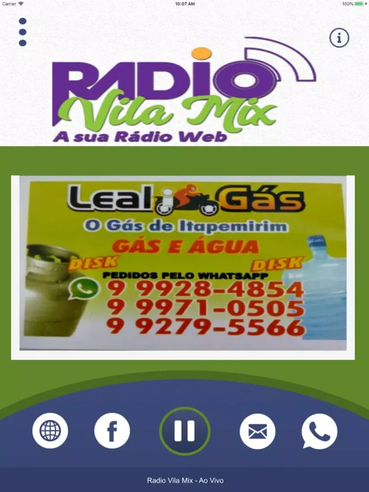 Tangkapan layar Rádio Vila Mix iPad 